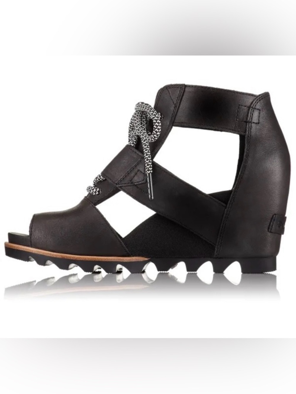 Sorel Women's Leather Joanie Lace Sandal In Black / Sea Salt